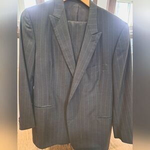 Bespoke Woolen Suit Size 46 Dark Grey With Light Grey Pin Strips